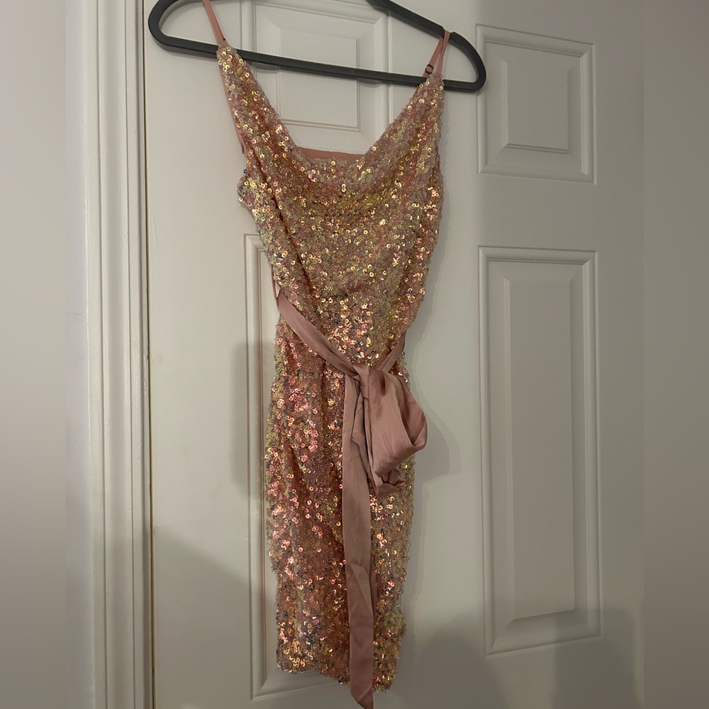 NWT pink multi sequin dress with tie